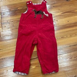 The Bailey Boys size 2T John John long overalls reversible red with horse/plaid